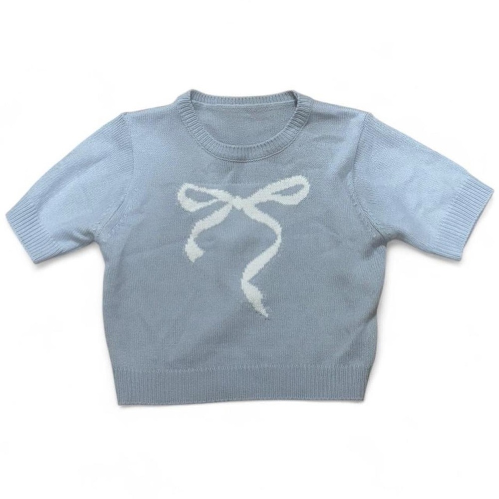Womens Blue Bow Sweater Top